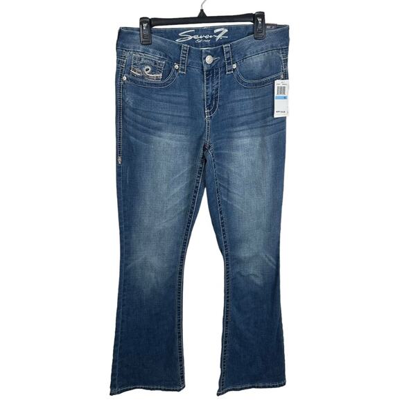 NWT Seven7 Women’s Size 10 Boot Cut Sequin Pockets Denim Blue Jeans - Picture 1 of 13